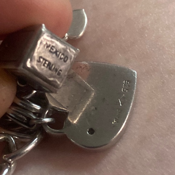 Tim’s Block heel👢8.5+Heavy link Sterling 925 Bracelet w 2 Stamped Charms 7.5” - Picture 11 of 17